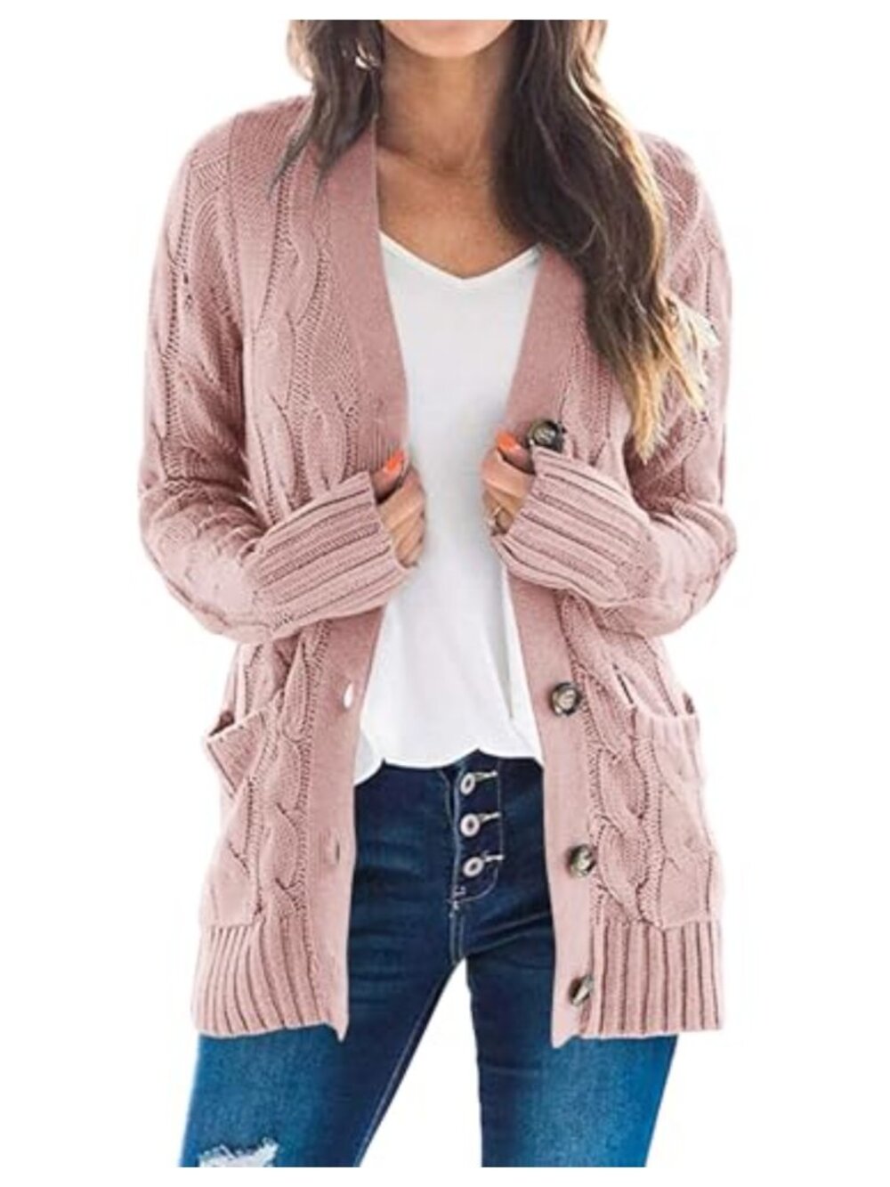 Womens Cable Knit Button Down Cardigan Sweater Long Sleeve